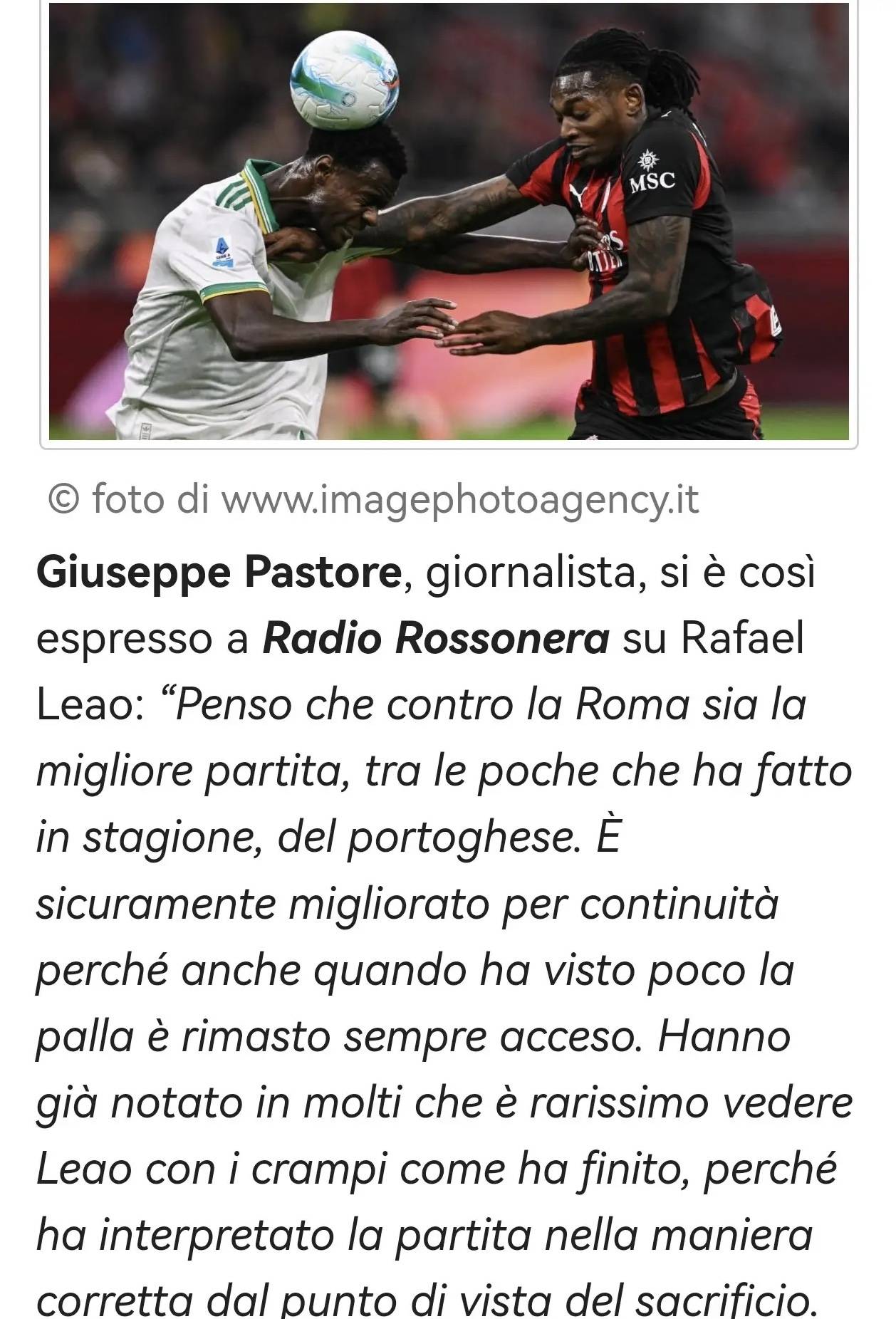 นักข่าวชื่อดังแห่งเซเรียอา: มิลานเก็บคะแนนได้มากกว่าทีมชั้นนำห้าทีมอีกเก้าคะแนนเมื่อเทียบกับฤดูกาลที่แล้ว – นั่นคือความสามารถในการบริหารทีมของอัลเลกรี แมตช์: ราฟาเอล เลเอา โรม่า