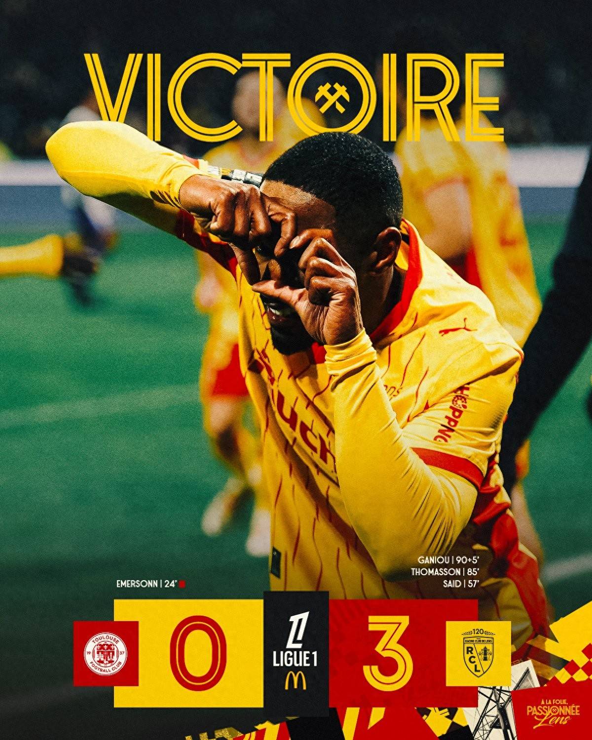 ลีกเอิงยังคงเปิดกว้างเมื่อเลนส์คว้าชัยชนะติดต่อกันเป็นครั้งที่เจ็ดด้วยสกอร์ 3-0 เหนือตูลูส นำเป็นจ่าฝูงด้วยคะแนนนำสี่แต้มและเสียประตูน้อยที่สุดในฤดูกาลนี้ในเกมเยือน